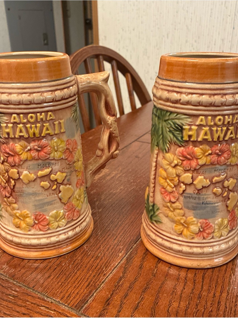 Aloha Hawaii Glazed Ceramic Stein Tiki Bar Surfer Island Map Vintage 50’s Japan